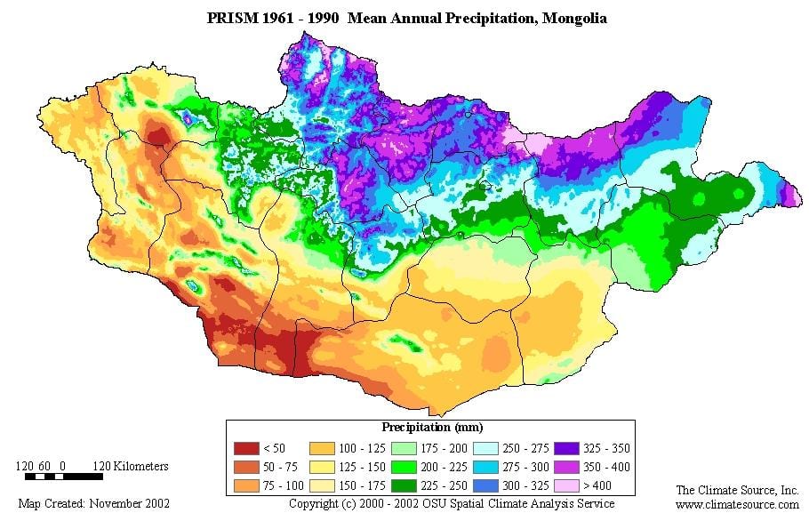 harta e Mongoli, dendësia e popullsisë