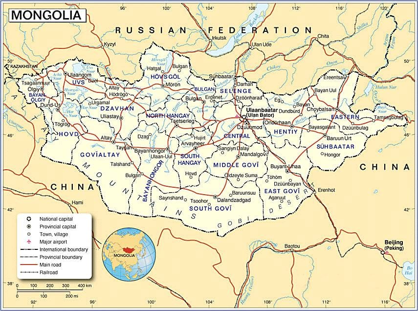 Mongolia hartën turistike