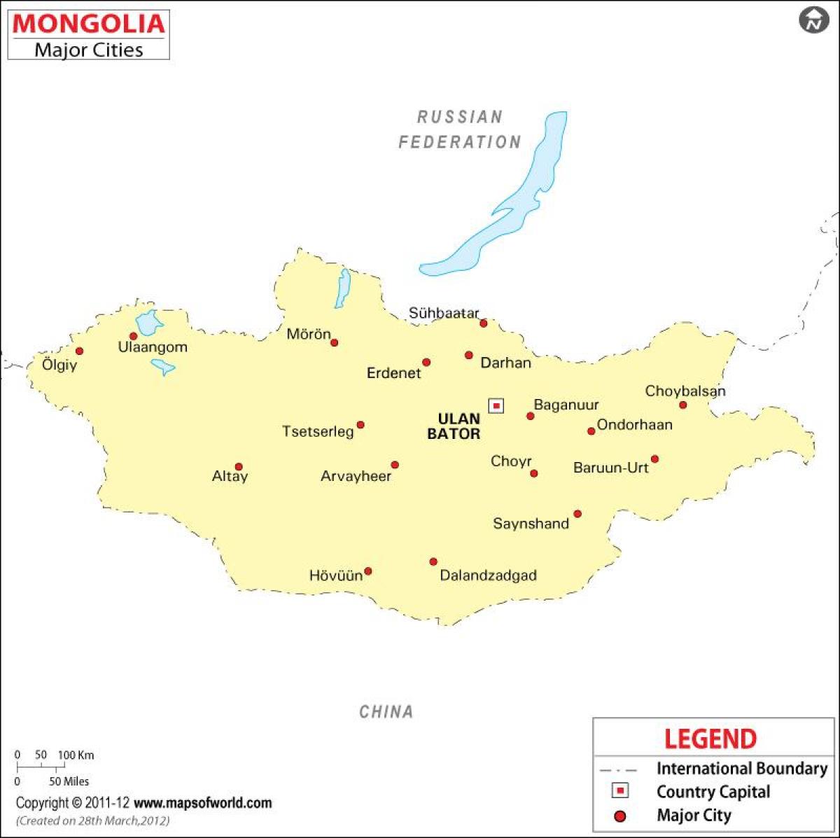 Mongolia hartë me qytetet