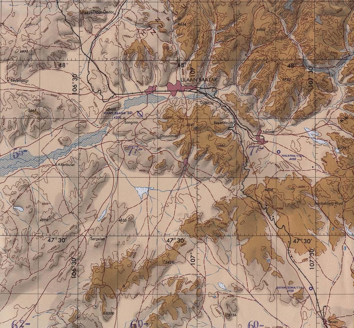 harta e Mongoli topografike